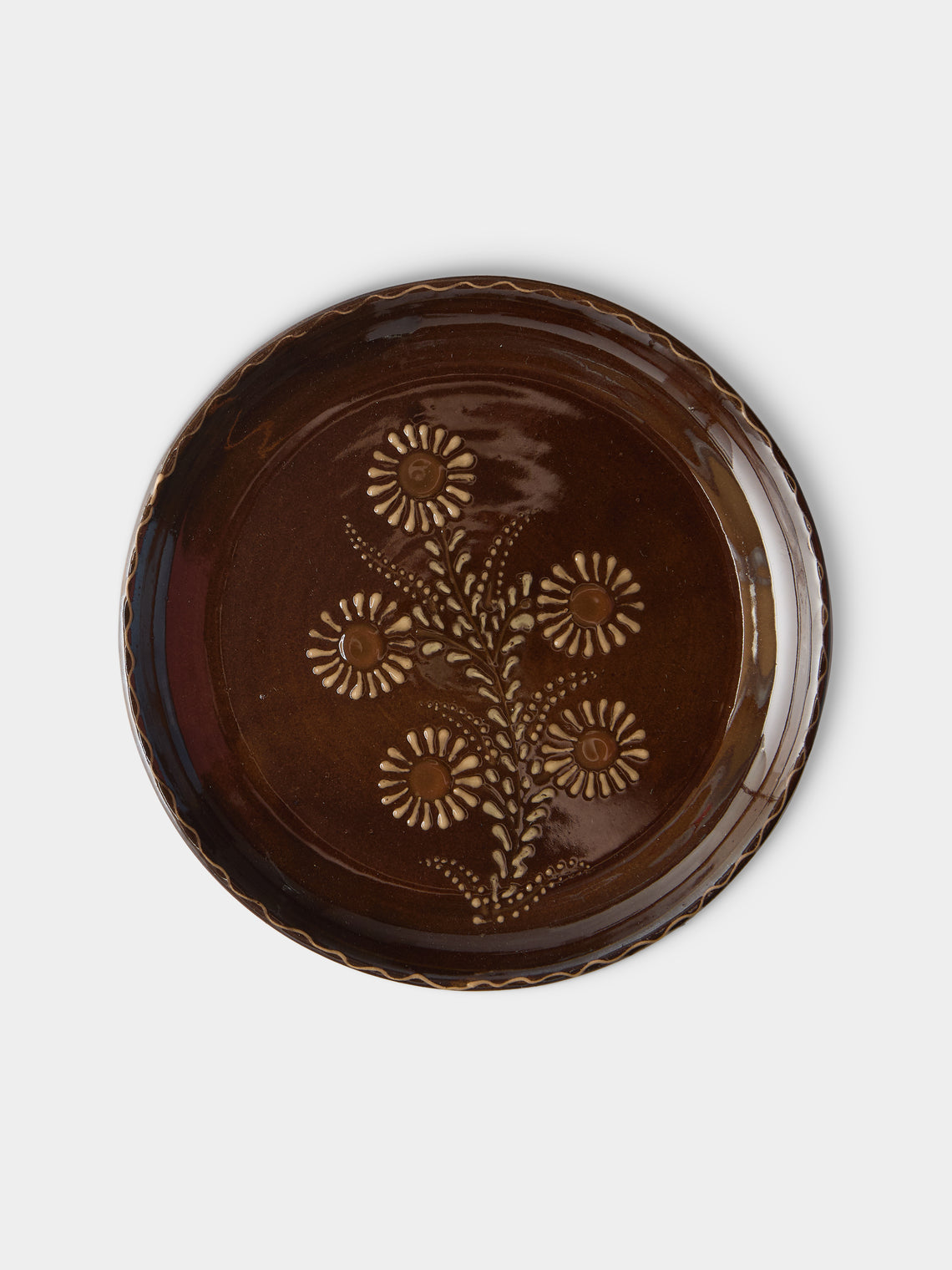 Poterie d’Évires - Flowers Hand-Painted Ceramic Large Lidded Butter Dish - Dark brown - ABASK