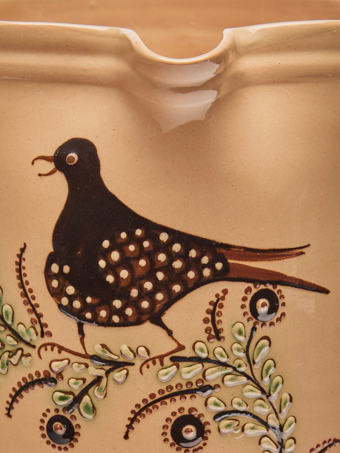 Poterie d’Évires - Birds Hand-Painted Ceramic Straight-Edge Jug (70.5oz/2L) - Cream - ABASK