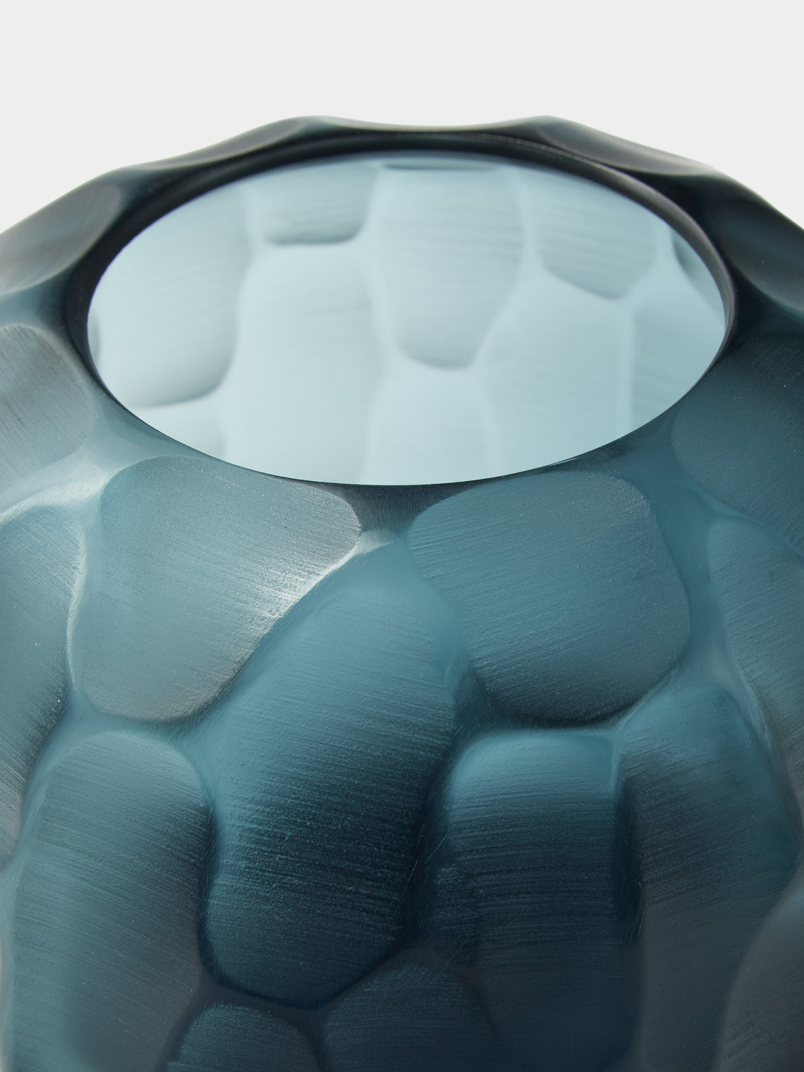 Micheluzzi Glass - Riccio Oceano Bamboo Hand-Blown Murano Glass Vase (7in/18cm) - Blue - ABASK