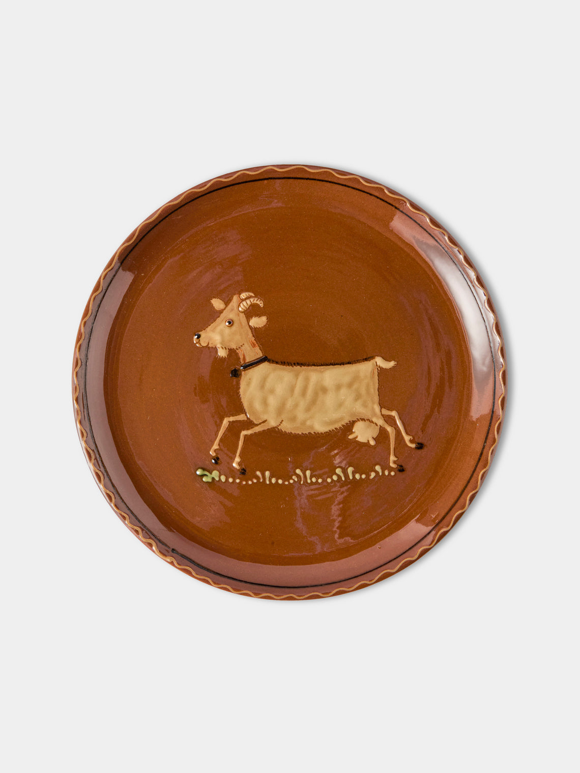 Poterie d’Évires - Animals Hand-Painted Ceramic Dinner Plates – 9.5in/24cm (Set of 4) - Light Brown - ABASK
