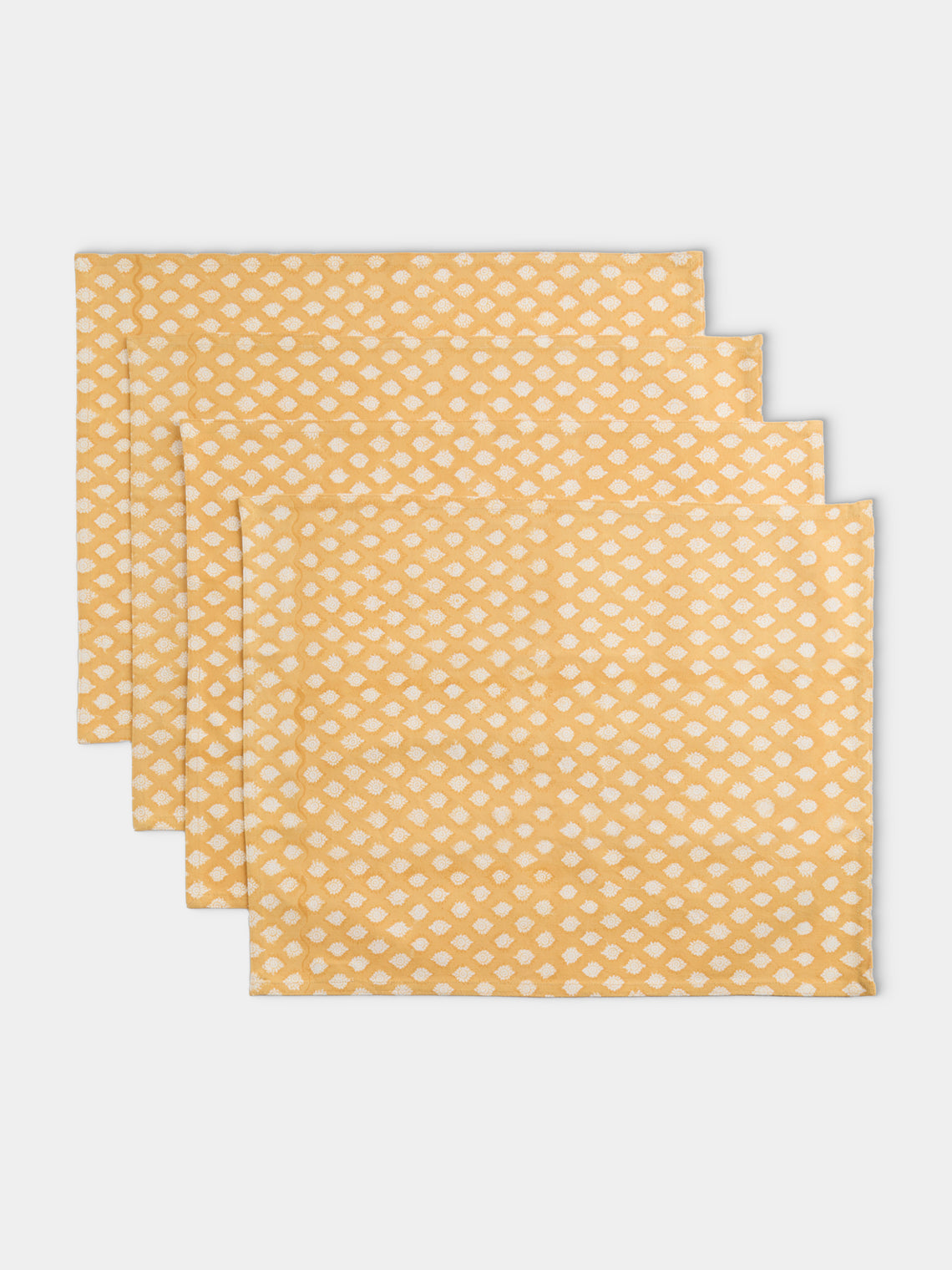 Chamois - Medallion Block-Printed Linen Placemats (Set of 4) - Yellow - ABASK