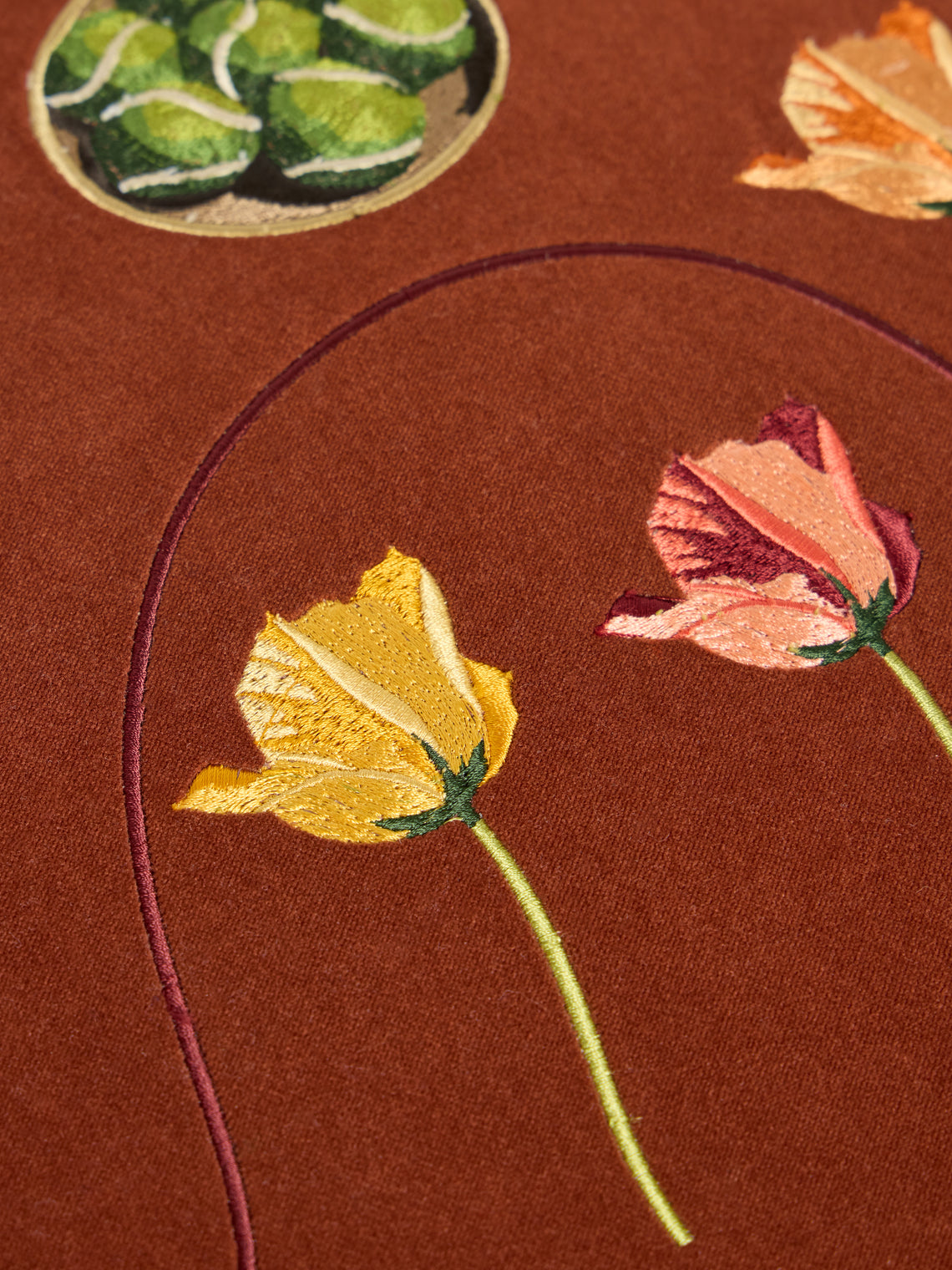 Uncommon Ancestor - Garden Party Embroidered Velvet Round Footstool - Red - ABASK