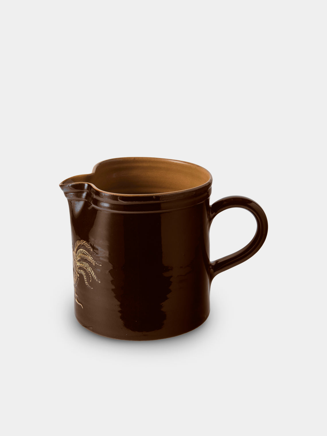 Poterie d’Évires - Chickens Hand-Painted Ceramic Straight-Edge Medium Jug - Dark Brown - ABASK