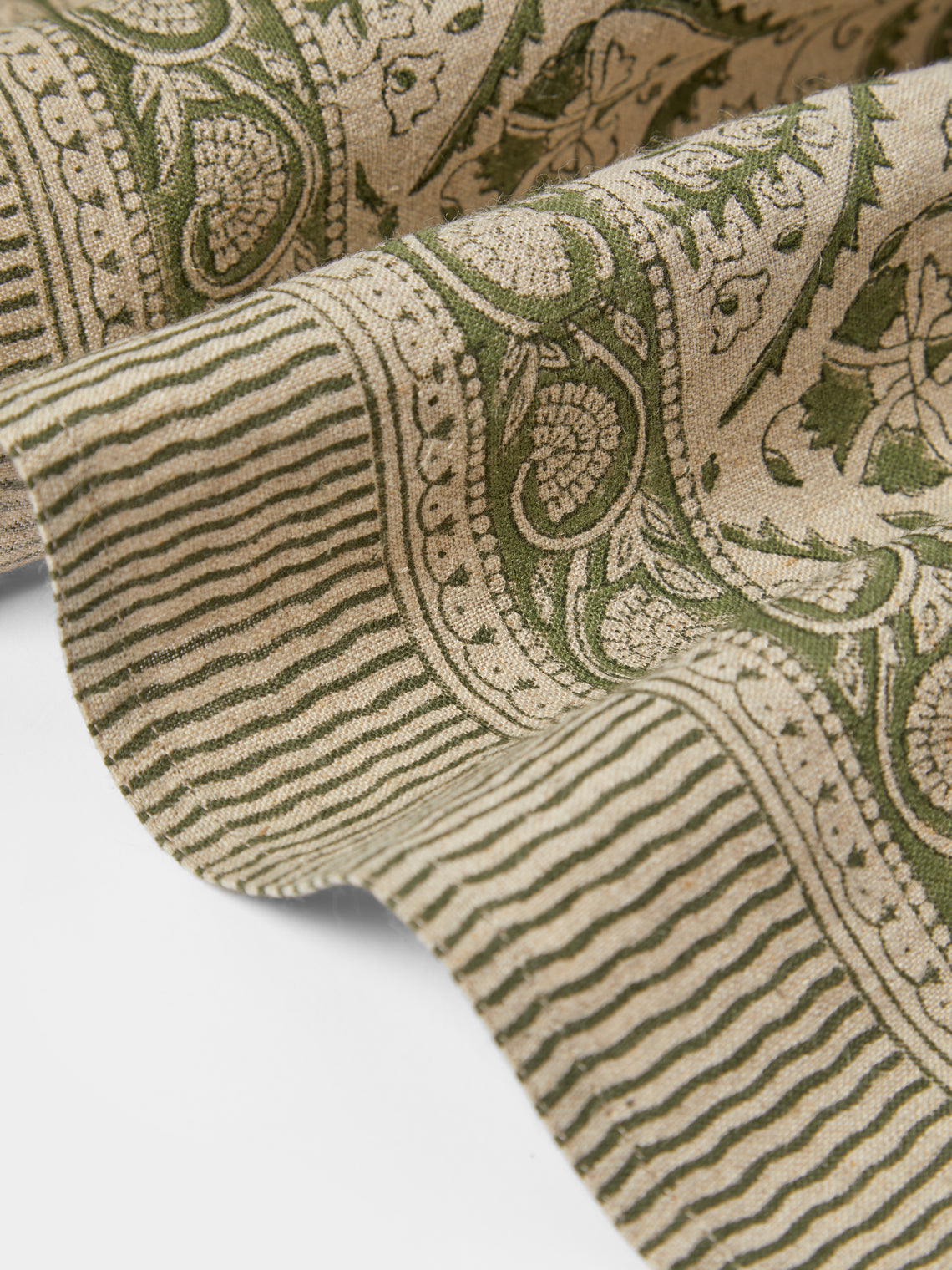 Chamois - Jaipur Block-Printed Linen Rectangular Tablecloth (106.5in/2.7m) - Green - ABASK