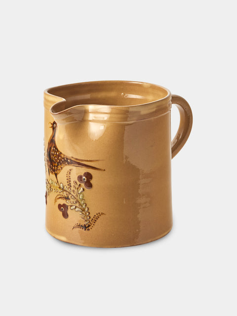 Poterie d’Évires - Birds Hand-Painted Ceramic Straight-Edge Medium Jug - Cream - ABASK - 