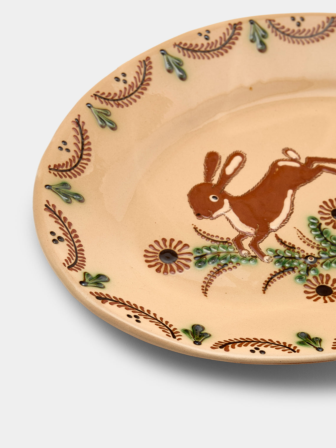 Poterie d’Évires - Rabbits Hand-Painted Ceramic Oval Platter - Cream - ABASK