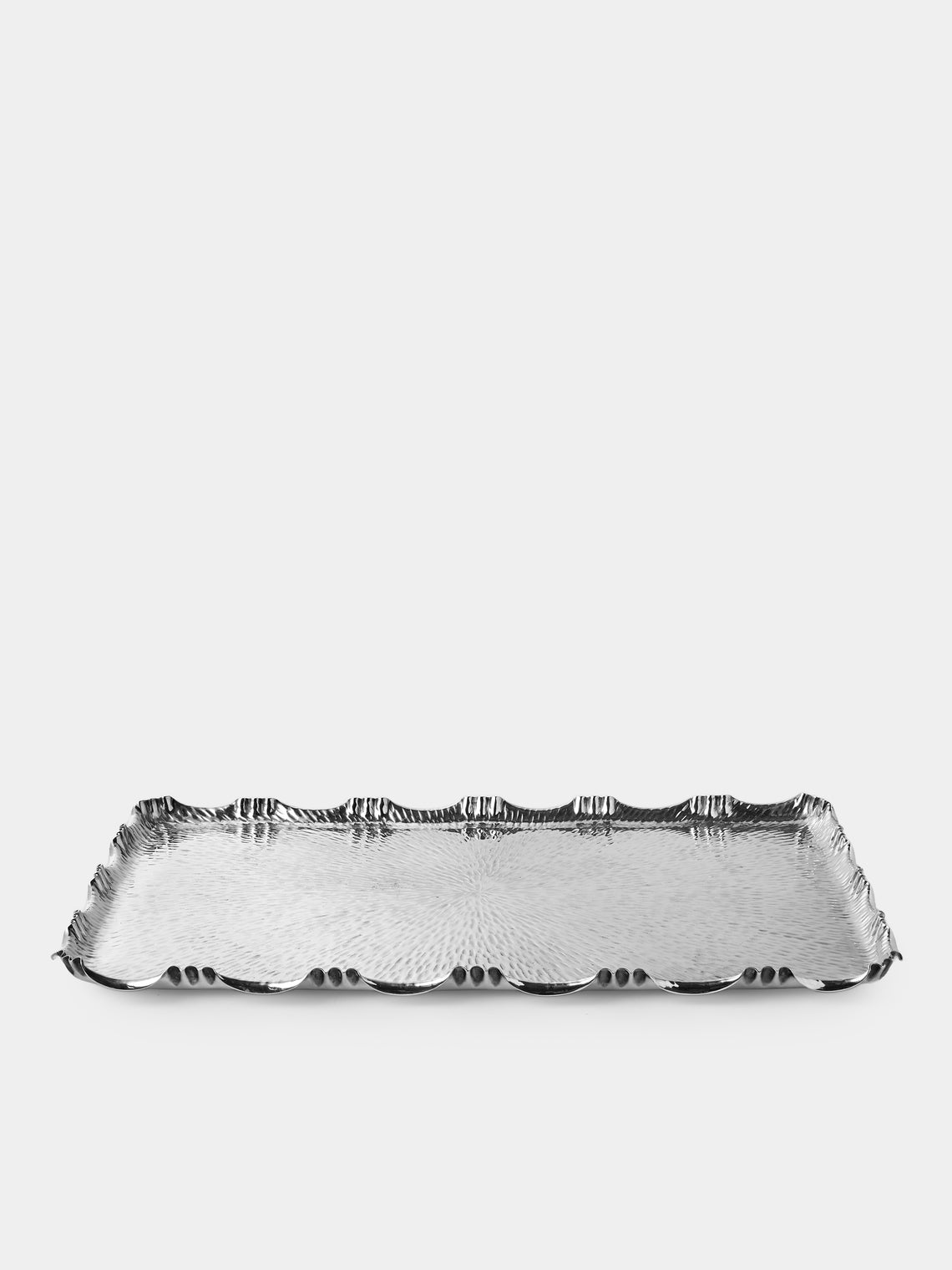 Antique and Vintage - Mid-Century Silver-Plated Scalloped Tray (18in/46cm) - Silver - ABASK