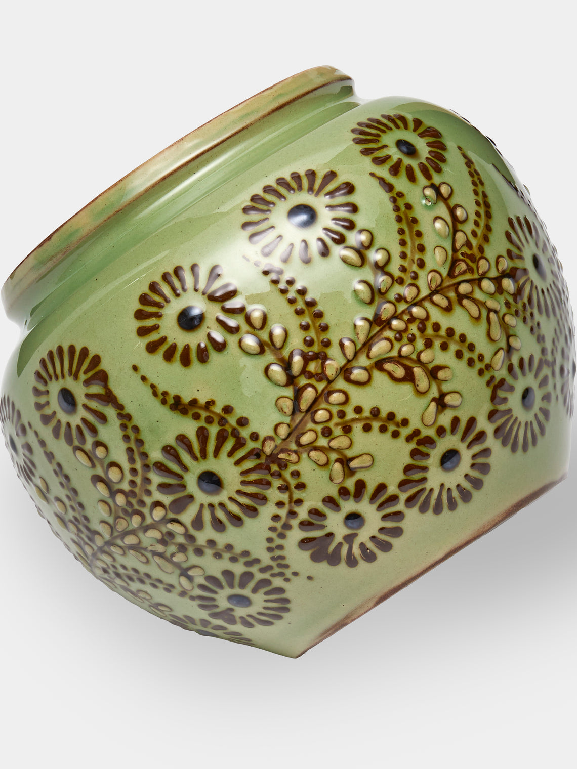 Poterie d’Évires - Flowers Hand-Painted Ceramic Vase (5in/13cm) - Green - ABASK