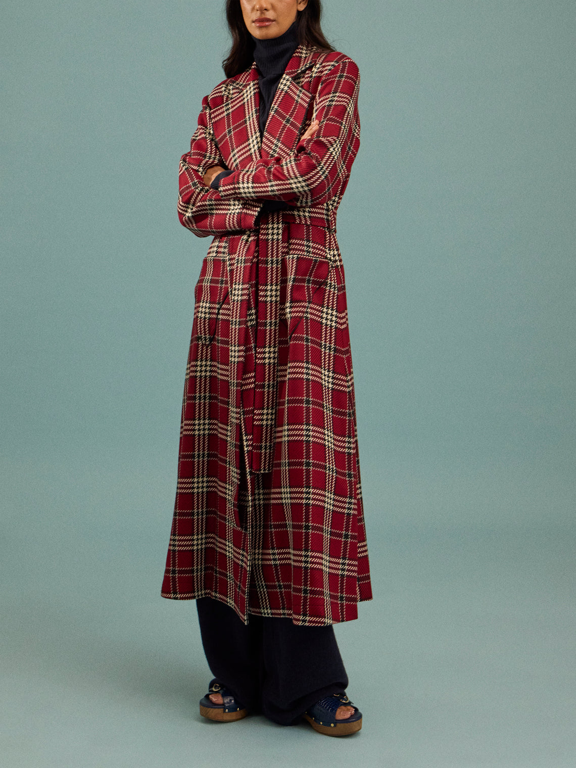 Emilia Wickstead - Wool Check Robe - Burgundy - ABASK