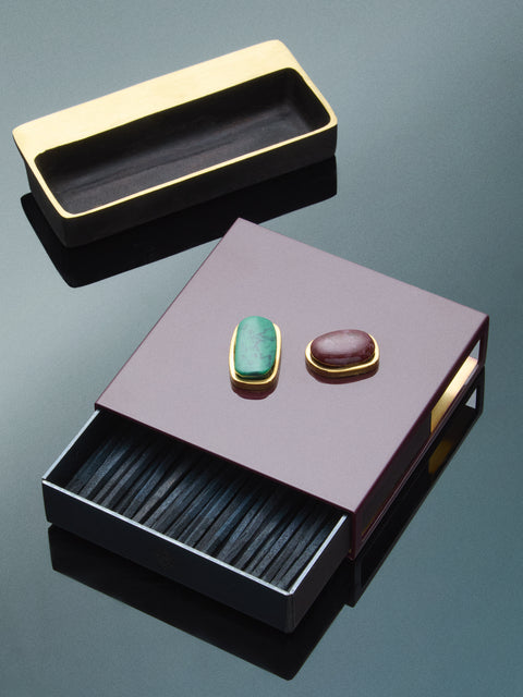 Droulers - Luce Brass and Resin Square Matchbox - Burgundy - ABASK