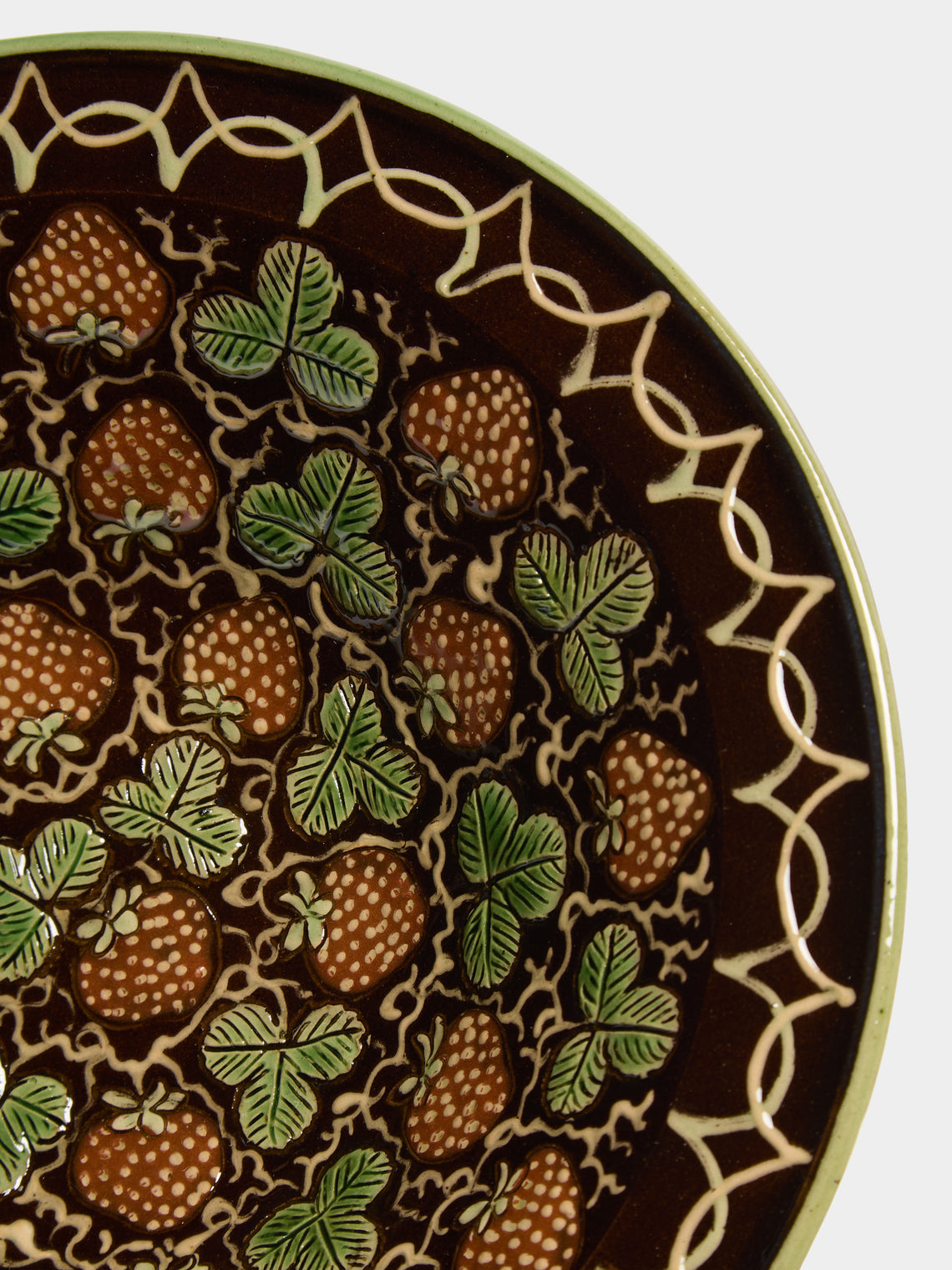 Poterie d’Évires - Strawberries Hand-Painted Ceramic Serving Bowl - Dark brown - ABASK
