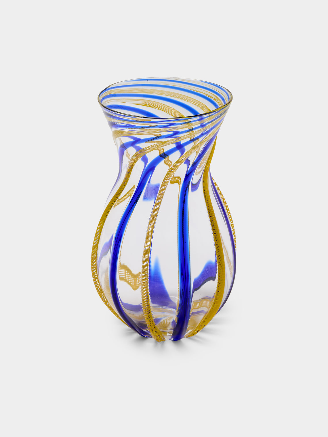 Antique and Vintage - 1980s Fratelli Toso Striped Murano Glass Vase (11in/28.5cm) - Clear - ABASK - 