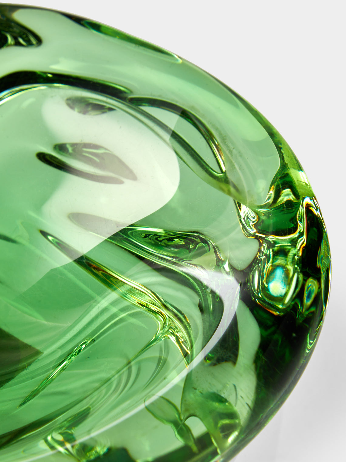 Antique and Vintage - Mid-Century Czech Glass Ashtray - Green - ABASK