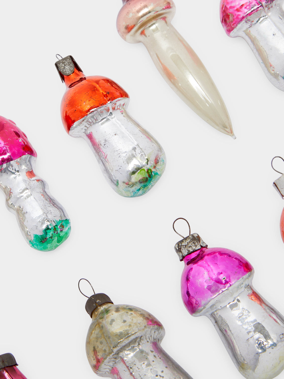 Antique and Vintage - 1950s Mushrooms Glass Small Tree Decorations (Set of 12) -  - ABASK