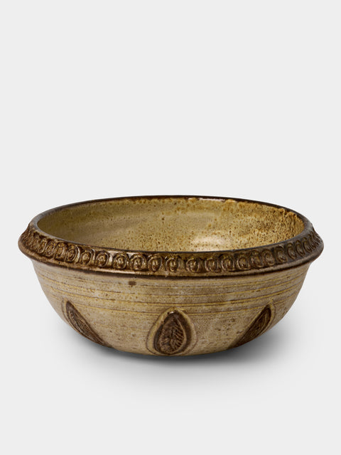 Antique and Vintage - Mid-Century Geode Leaf Ceramic Bowl - Brown - ABASK - 