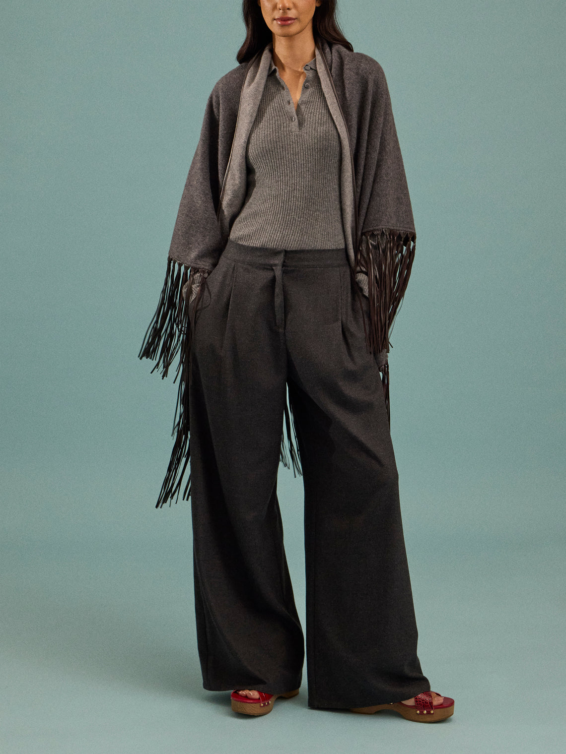 Dusan - Flanella Wool Wide-Leg Trousers | Size: S - Gray - ABASK