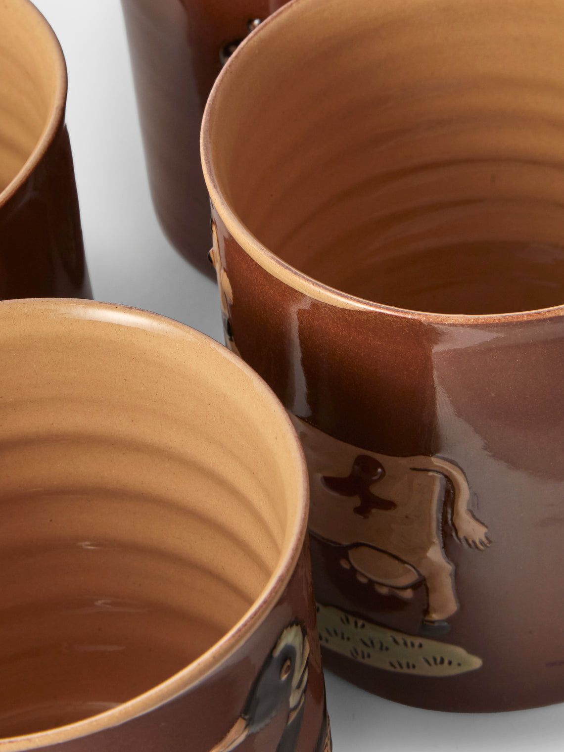 Poterie d’Évires - Animals Hand-Painted Ceramic Mugs (Set of 4) - Light Brown - ABASK