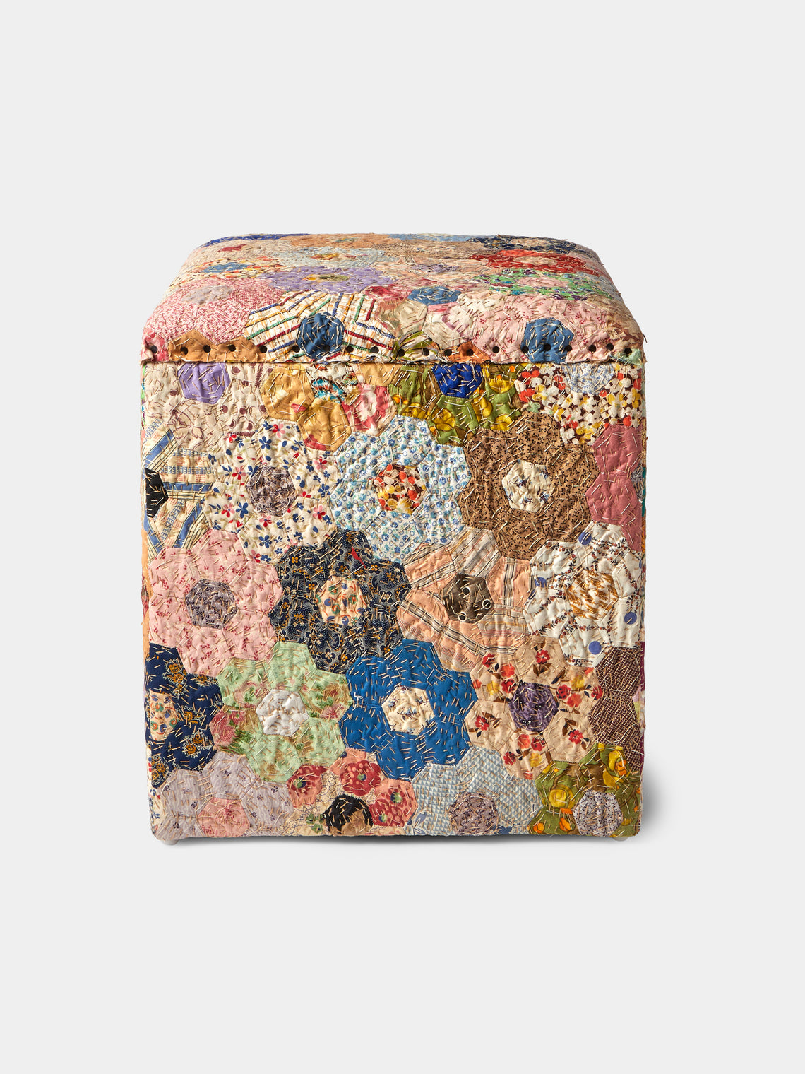 By Walid - 19th-Century Patchwork Silk and Oak Storage Stool - Multiple - ABASK