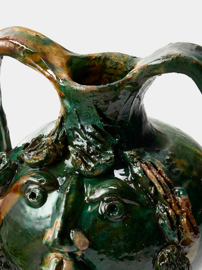 Antique and Vintage - 1990s Condurso Face Ceramic Vessel (10in/25cm) - Green - ABASK