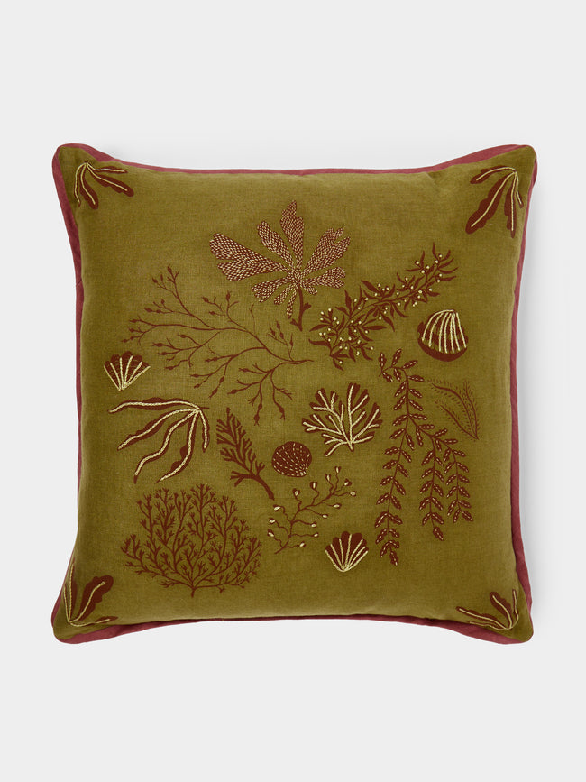 Rosemary Milner - Seaweed Hand-Embroidered Cotton Cushion -  - ABASK - 