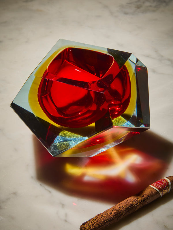 Antique and Vintage - 1950s Flavio Poli Murano Glass Ashtray - Red - ABASK