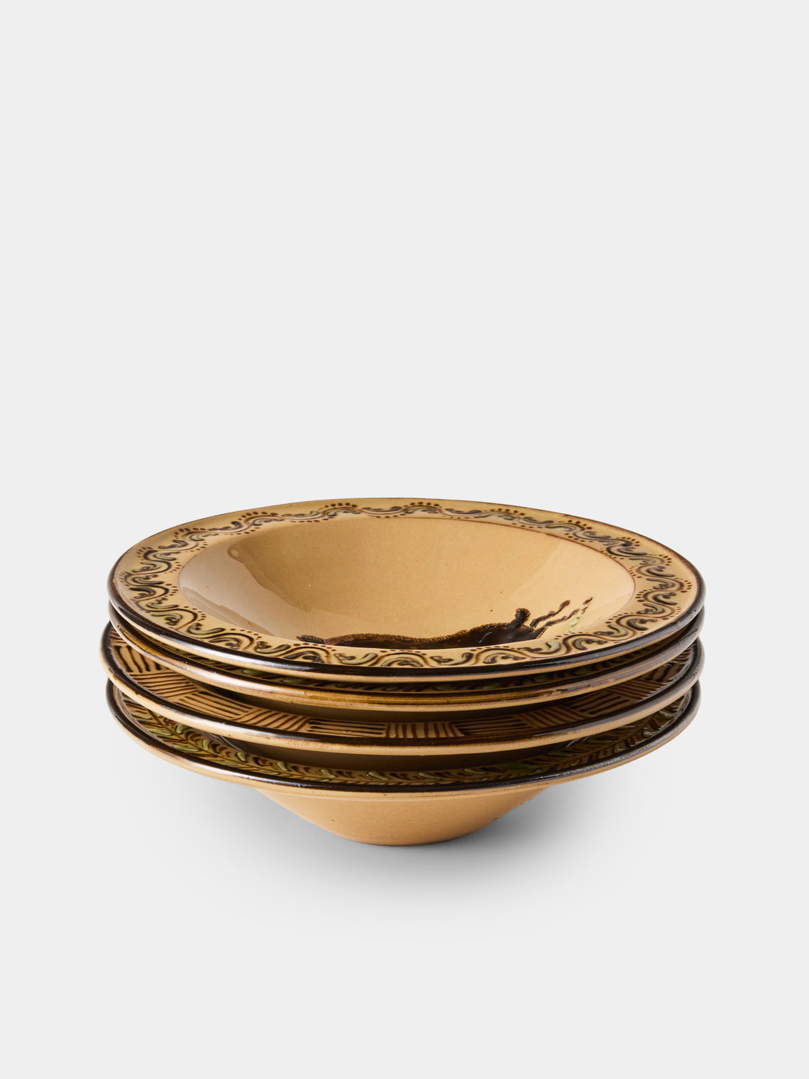 Poterie d’Évires - Animals Hand-Painted Ceramic Breakfast Bowls (Set of 4) - Cream - ABASK