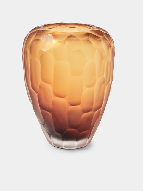 Micheluzzi Glass - Goccia Ambra Bamboo Hand-Blown Murano Glass Vase (9.5in/24cm) - Orange - ABASK - 