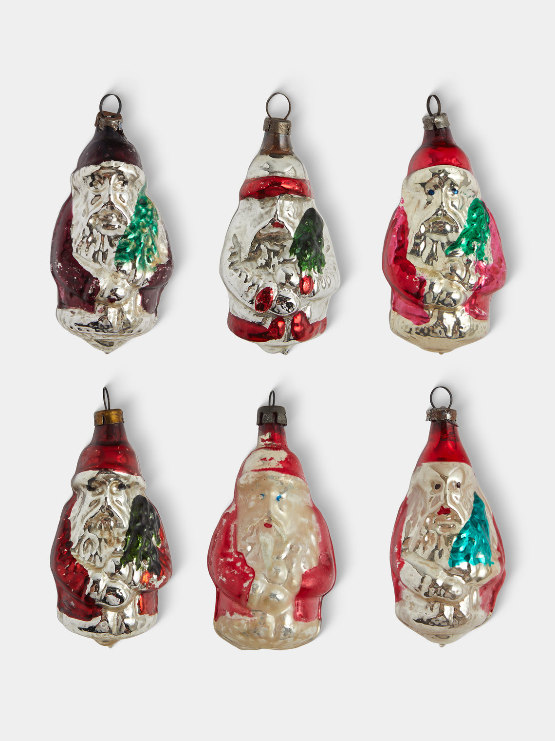 Antique and Vintage - Early-20th-Century Father Christmas Glass Baubles (Set of 6) - Red - ABASK - 