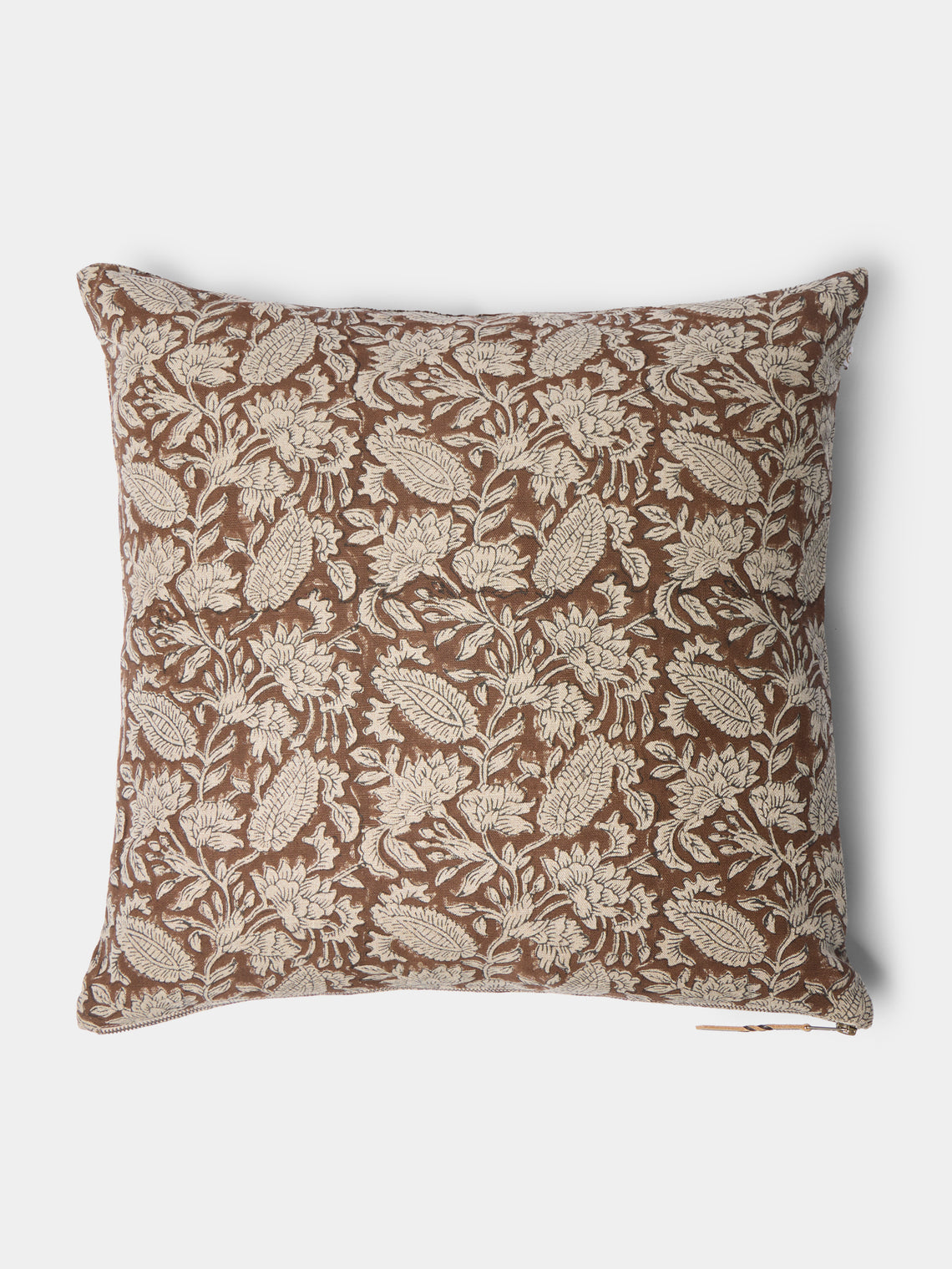 Chamois - Block-Printed Linen Cushions – 19.5in/50cm (Set of 2) - Brown - ABASK - 