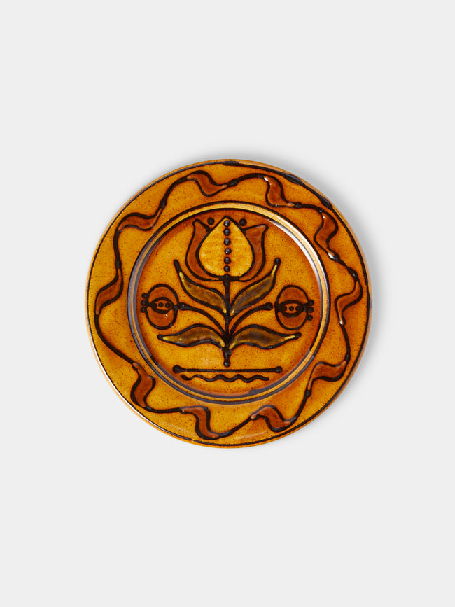Fitch & McAndrew - Tulips and Buds Slipware Salad / Dessert Plate (7.5in/19cm) - Orange - ABASK - 