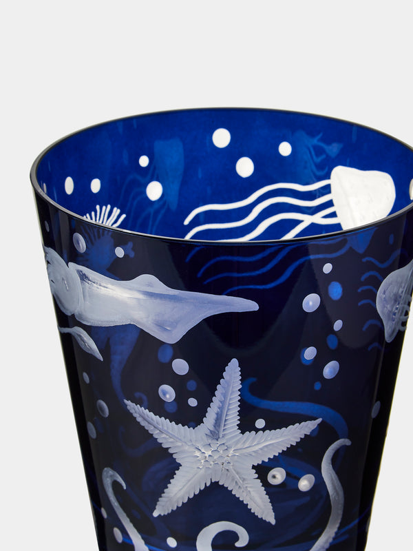 Artel - Frutti di Mare II Hand-Engraved Crystal Ice Bucket - Blue - ABASK