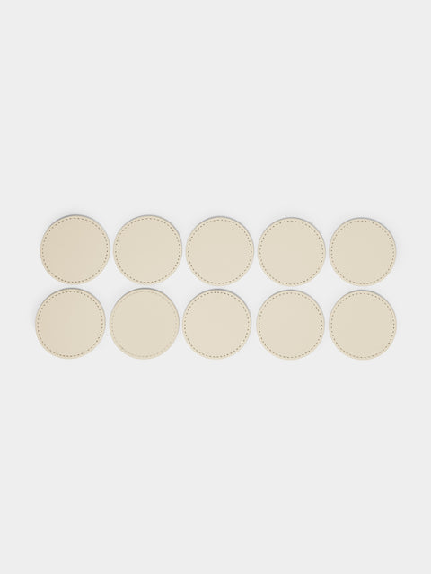 Riviere - Barcelona Water-Resistant Leather Coasters (Set of 10) - Ivory - ABASK