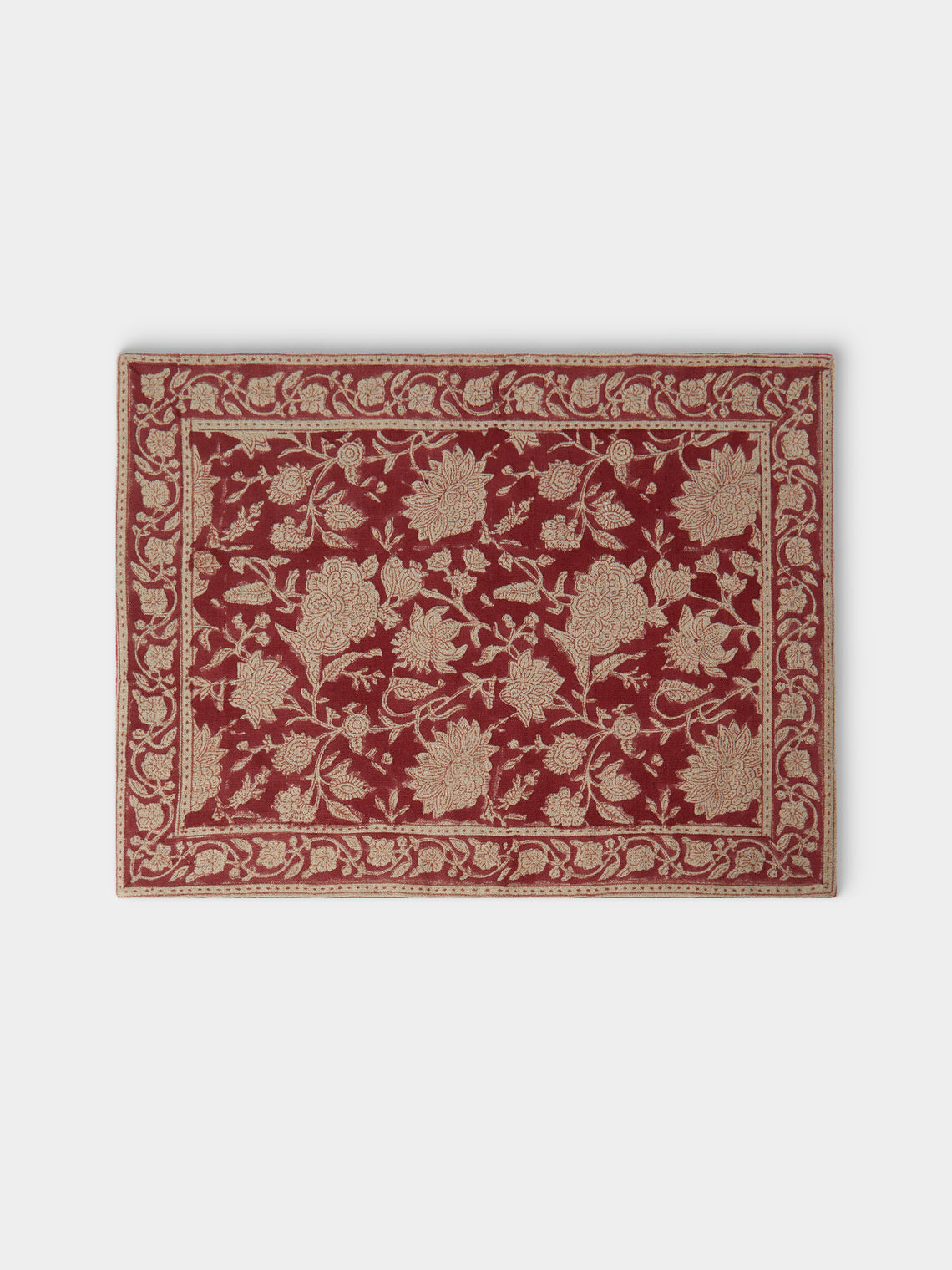 Chamois - | Set of 4 | Indian Rose Block-Printed Linen Placemats - Red - ABASK
