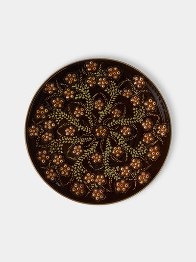 Poterie d’Évires - Flowers Hand-Painted Ceramic Small Platter - Dark Brown - ABASK - 