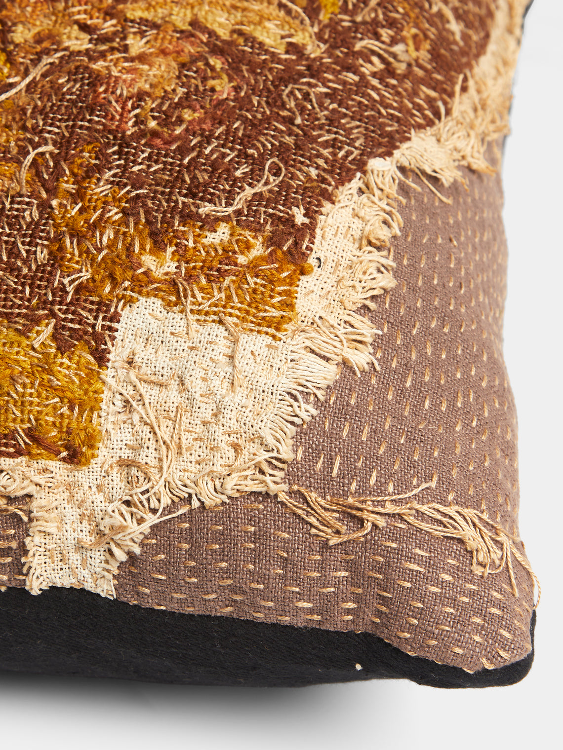 By Walid - 17th-Century English Needlepoint, Linen and Damask Cushion (31.5in/80cm) - Brown - ABASK