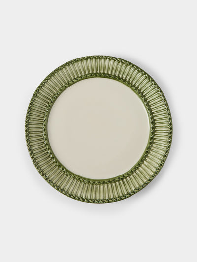 Tessalume Ceramiche - | Set of 4 | Wicker Hand-Painted Ceramic Dinner Plates - Light Green - ABASK - 