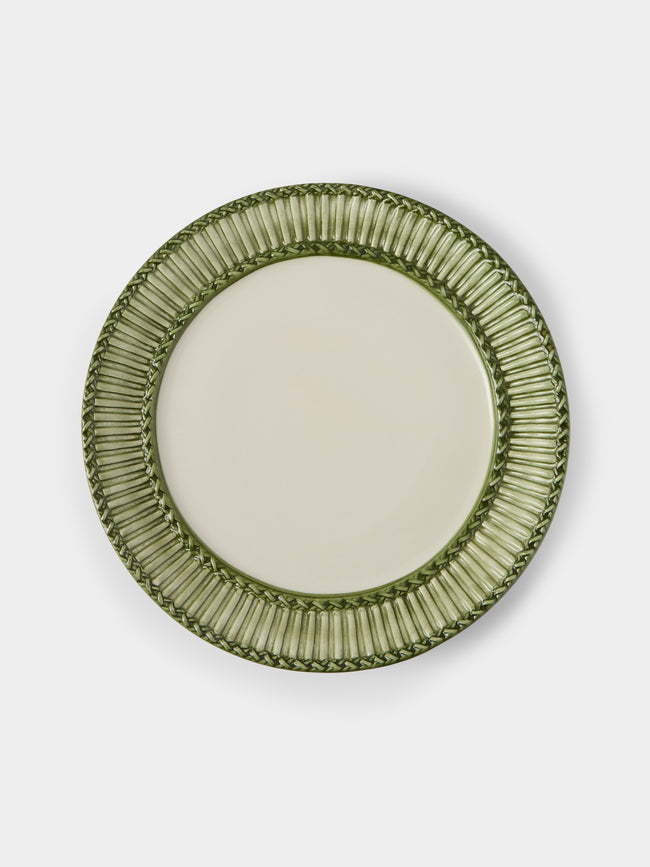 Tessalume Ceramiche - | Set of 4 | Wicker Hand-Painted Ceramic Dinner Plates - Light Green - ABASK - 