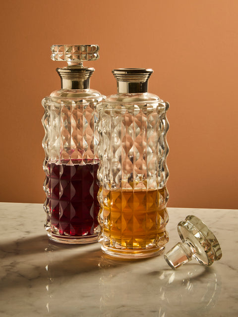 Antique and Vintage - 1930s Art Deco Crystal and Solid Silver Decanters (Set of 2) - Clear - ABASK