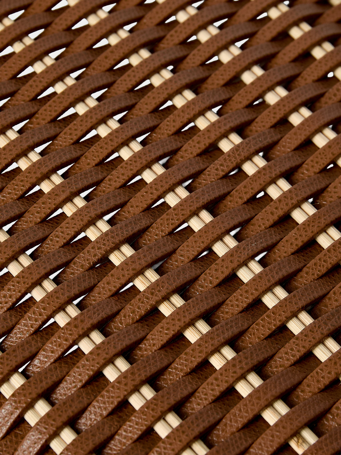 Pigment France - Albi Leather, Rattan and Travertine Wastepaper Basket - Brown - ABASK