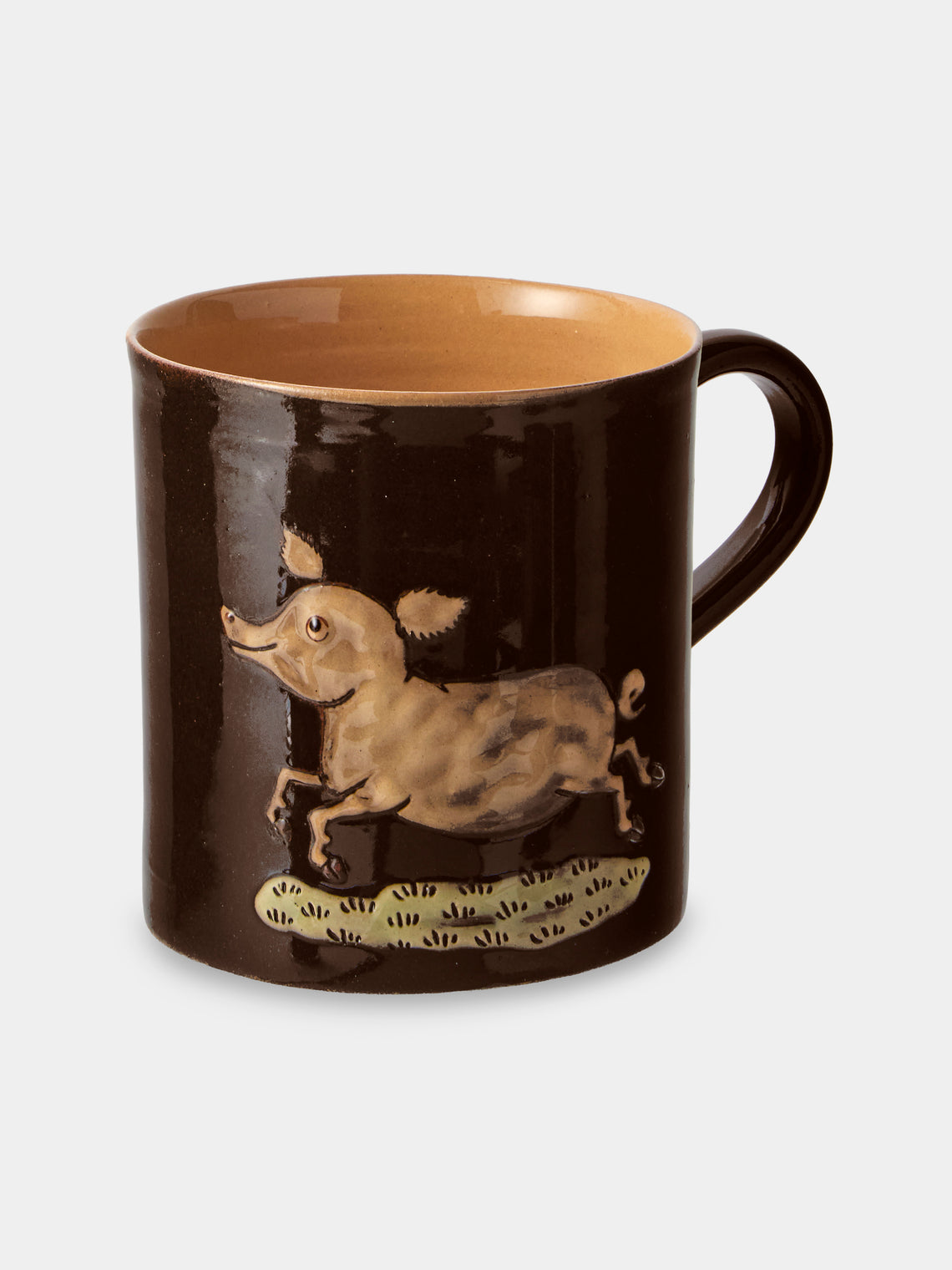 Poterie d’Évires - Animals Hand-Painted Ceramic Mugs (Set of 4) - Dark Brown - ABASK