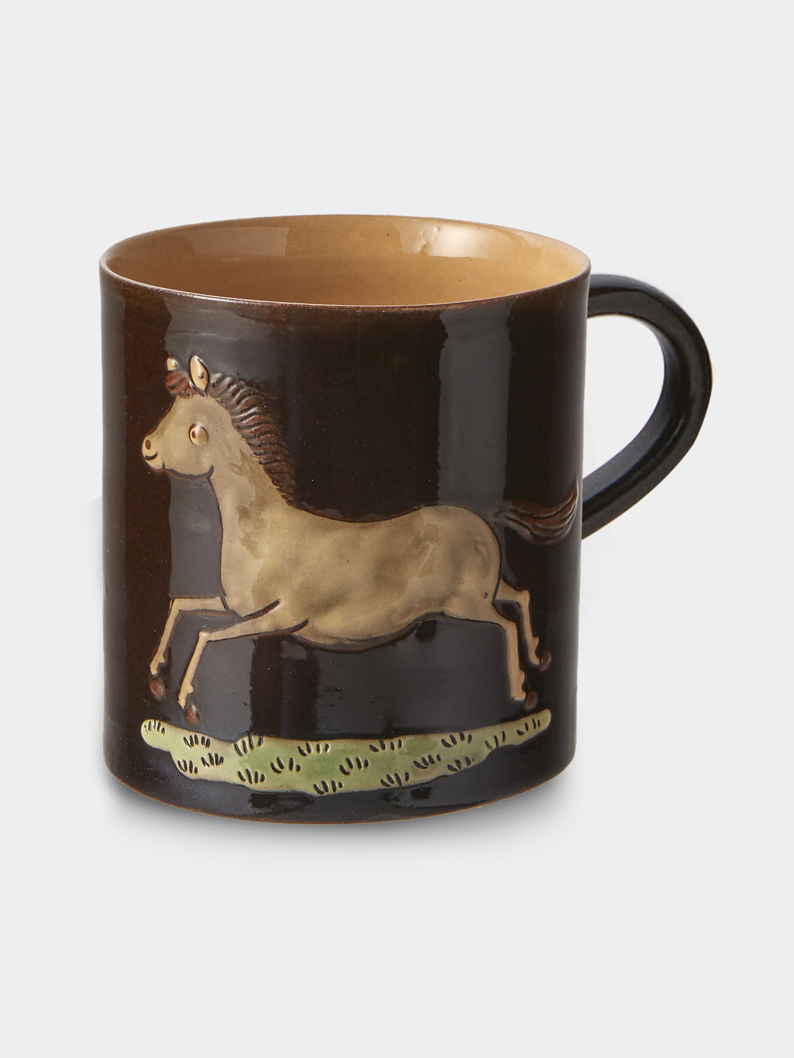 Poterie d’Évires - Animals Hand-Painted Ceramic Mugs (Set of 4) - Dark Brown - ABASK
