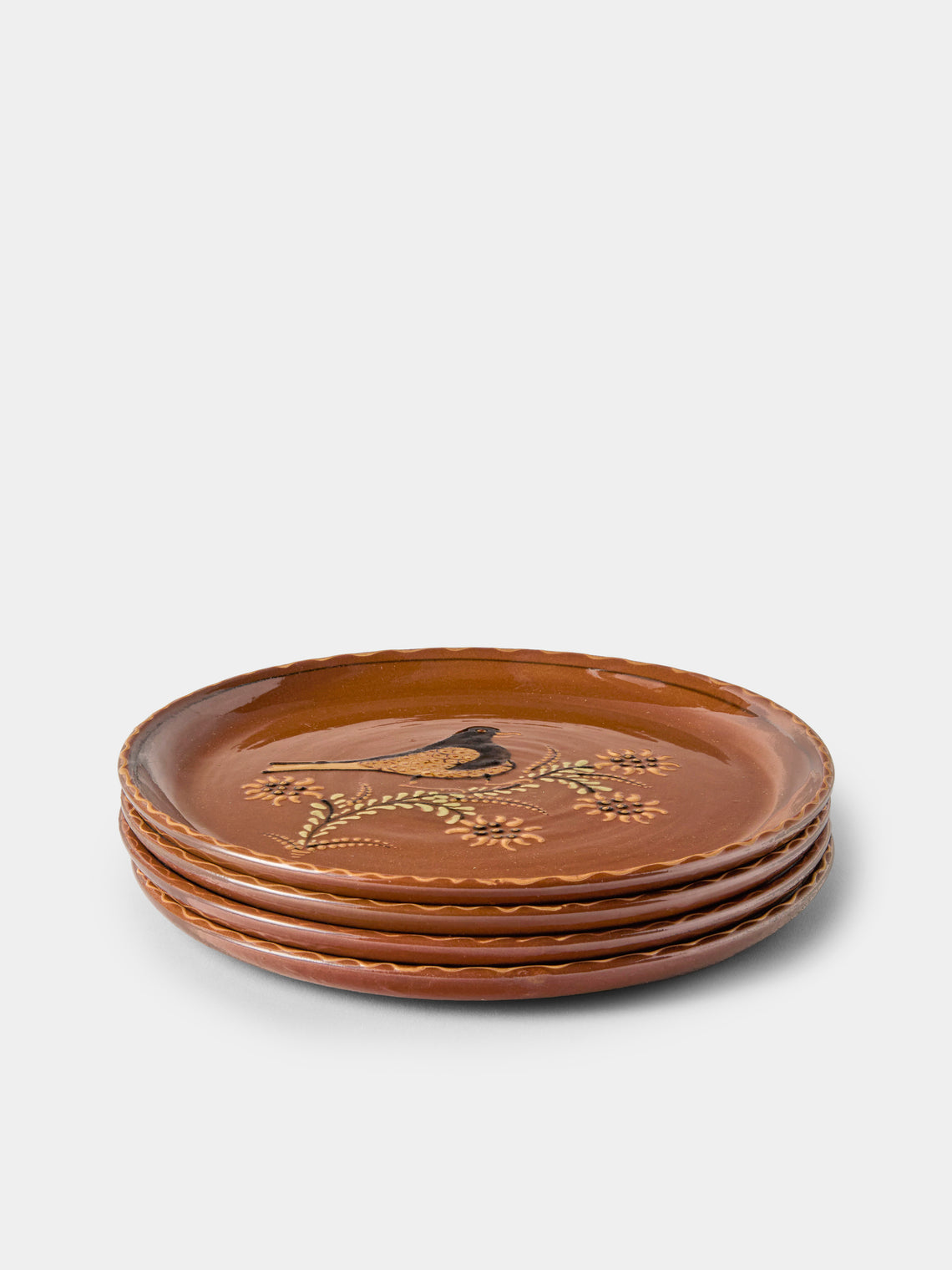 Poterie d’Évires - Animals Hand-Painted Ceramic Dinner Plates – 9.5in/24cm (Set of 4) - Light Brown - ABASK