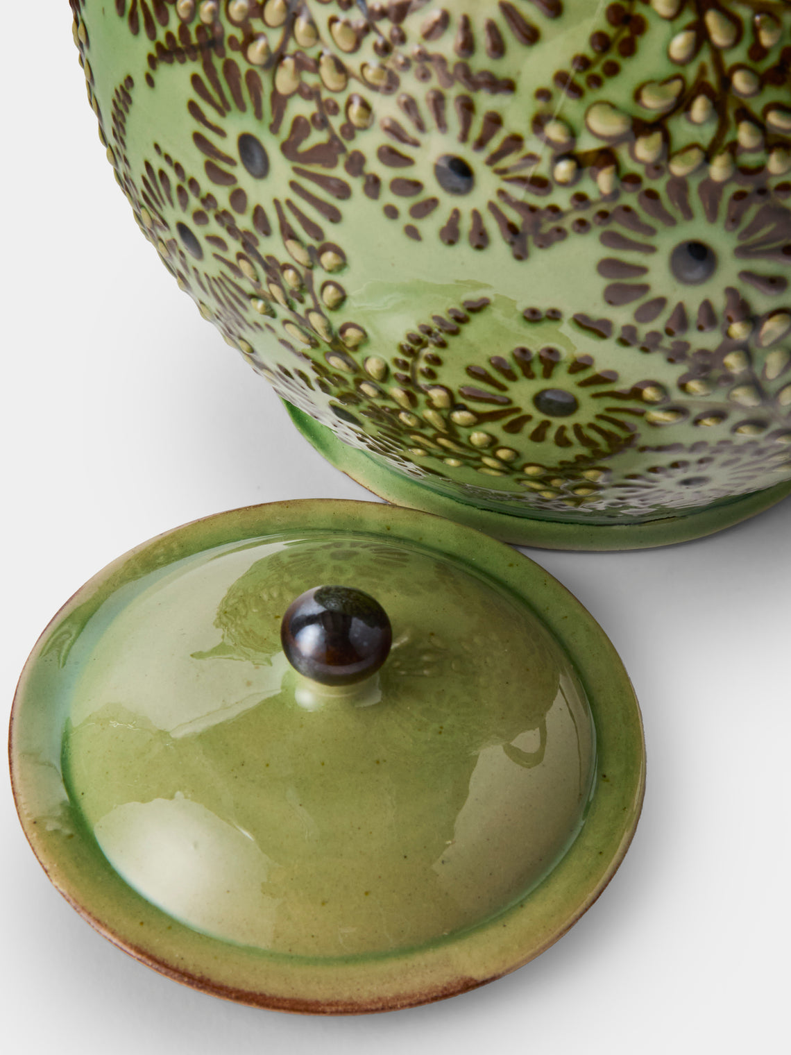 Poterie d’Évires - Flowers Hand-Painted Ceramic Large Teapot - Green - ABASK
