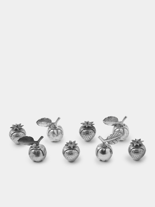 Antique and Vintage - Mid-Century Silver-Plated Fruits Place Card Holders (Set of 8) - Silver - ABASK - 