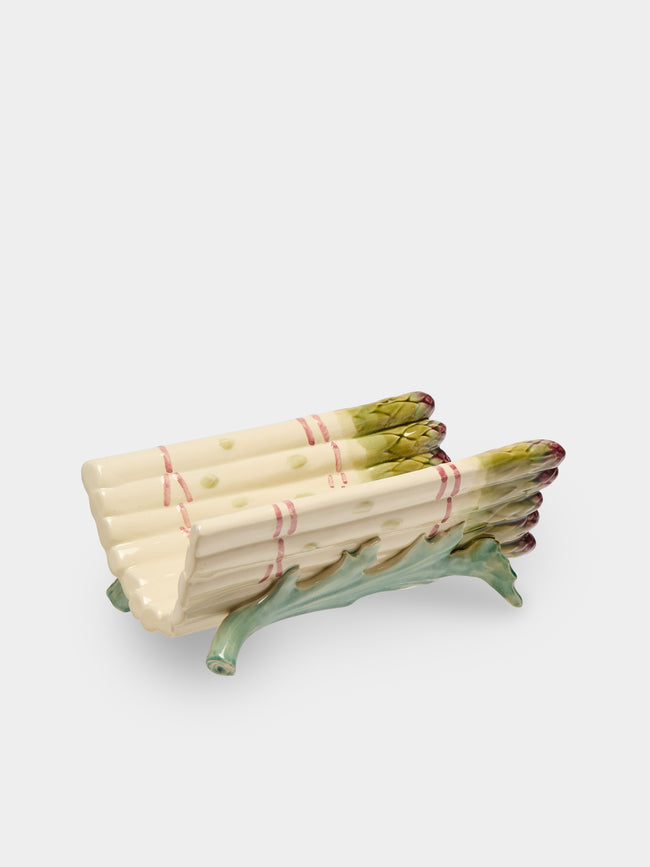 Antique and Vintage - Mid-Century Majolica Ceramic Asparagus Tray (10in/26cm) - White - ABASK - 