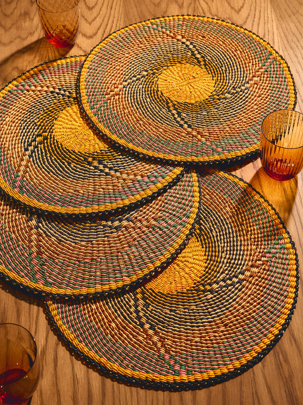 Baba Tree - Handwoven Elephant Glass Placemats (Set of 4) - Yellow - ABASK