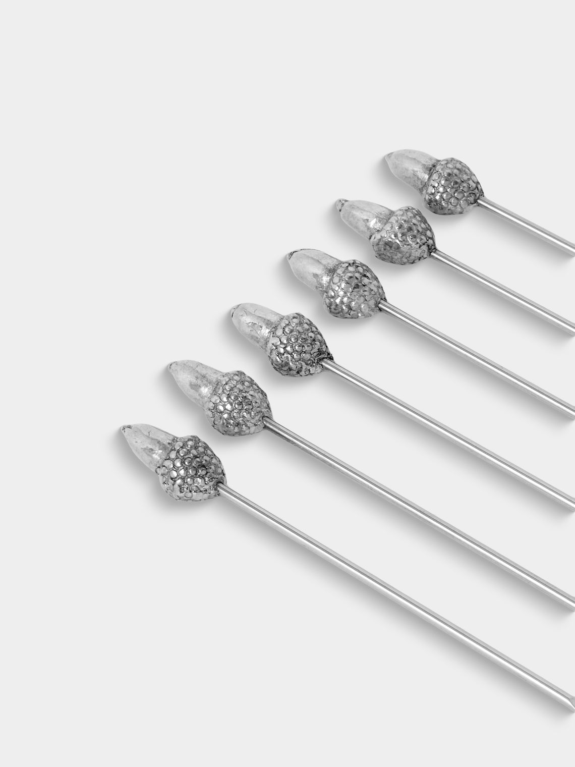 Au Bain Marie - | Set of 6 | Acorn Pewter Cocktail Picks - Silver - ABASK