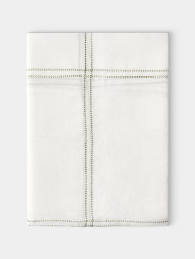 Volga Linen - Botanical Double Hem-Stitch Linen Check Rectangular Tablecloth (110in/2.8m) - White - ABASK - 