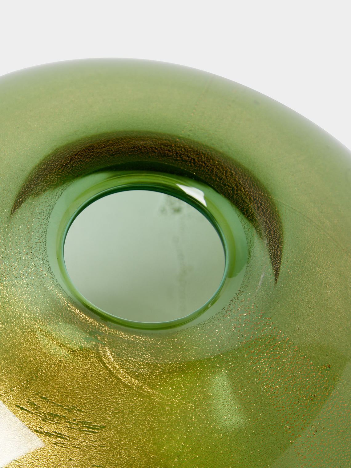 Antique and Vintage - 1985 Laura Diaz De Santillana Sommersi Oro Murano Glass Vase (7in/18cm) - Green - ABASK