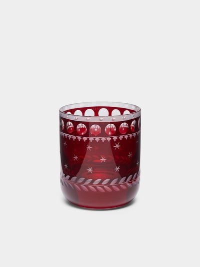 Artel - Staro Hand-Engraved Crystal Votive Candle Holders (Set of 2) - Red - ABASK - 